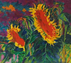 Philipp Bauknecht, Zwei Sonnenblumen, 1926-1928, Oil on jute