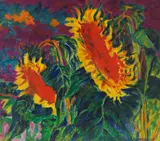Philipp Bauknecht, Zwei Sonnenblumen, 1926-1928, Oil on jute