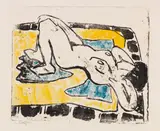 Karl Schmidt-Rottluff, Akt auf Teppich, 1911, Lithograph in colors with watercolor
