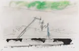 Water, smoke, and clouds by Lyonel Feininger, 1954, Watercolor, sold Jul 2020