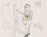 Der Maler (Rudolf Schlichter) by George Grosz, 1928, Brush and India ink drawing, with watercolors, sold Jul 2020