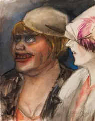 Karl Hubbuch, Zwei Damen mit Hut, 1929/30, Watercolor over pencil