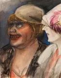 Karl Hubbuch, Zwei Damen mit Hut, 1929/30, Watercolor over pencil