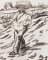 Der Sämann (Säender Bauer) by Ernst Ludwig Kirchner, 1905/06, Black Chalk drawing, sold Jul 2020