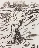 Der Sämann (Säender Bauer) by Ernst Ludwig Kirchner, 1905/06, Black Chalk drawing, sold Jul 2020