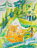 Davoser Landschaft mit Bergbauern by Ernst Ludwig Kirchner, Um 1919, Watercolor over pencil, sold Jul 2020