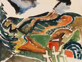 Ernst Wilhelm Nay, Drei Kreuze (Taunus), 1939, Watercolor over pencil