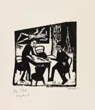Gegner (Szene aus Dostojewski. Der Idiot) by Erich Heckel, 1912, Woodcut, sold Jul 2020