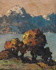 Oskar Mulley, Herbstlicher Blick über den Gardasee, Um 1920, Oil on paper, laminated on board