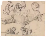 Adolph von Menzel, Figurenstudien: Nähende Frau, Liegender Mann, Junge Frau
