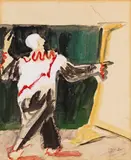 Erich Heckel, Clown vor dem Spiegel, 1928, Gouache