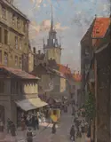 Charles (Karl) Vetter, Blick vom Petersbergl auf das Alte Rathaus in München, Um 1916, Oil on canvas