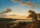 Kilian Metzinger, Morgendliche Seelandschaft mit heimkehrendem Fischer, 1864, Oil on canvas