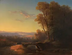 Franz von Pocci, Süddeutsche Landschaft im Abendlicht, Um 1840/50, Oil on paper, laminated on board