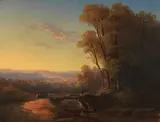 Franz von Pocci, Süddeutsche Landschaft im Abendlicht, Um 1840/50, Oil on paper, laminated on board