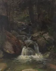 Gustav Friedrich Papperitz, Waldinneres mit Wasserfall, 1850, Oil on canvas