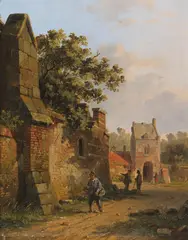 Adrianus Eversen, Figuren an einer Stadtmauer [Figuren bijeen stadtmuur], Wohl um 1852/1855, Oil on panel