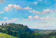 Melchior Lechter, Sommerliche Landschaft im Spessart, 1921, Pastel on board