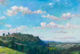 Melchior Lechter, Sommerliche Landschaft im Spessart, 1921, Pastel on board