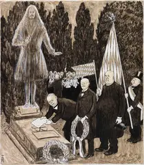 Thomas Theodor Heine, Albrecht Dürer zum 400. Todestag, 1928, India ink drawing over pencil, white-heightened...