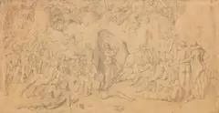 Theodor Grosse, Die Argonauten bei Chiron, dem Gesang des Orpheus lauschend, 1848, Pencil drawing