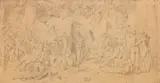 Theodor Grosse, Die Argonauten bei Chiron, dem Gesang des Orpheus lauschend, 1848, Pencil drawing