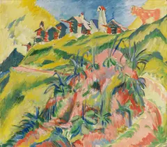 Bergdorf mit rosa Kuh by Ernst Ludwig Kirchner, 1919/20, Oil on canvas, sold Jul 2020
