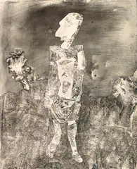 Jean Dubuffet, Promeneur au regard pâle, 1957, Assemblage. Monotype and gouache