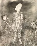 Jean Dubuffet, Promeneur au regard pâle, 1957, Assemblage. Monotype and gouache