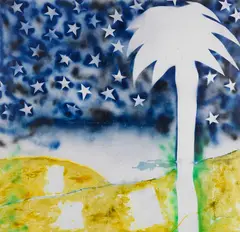 Mario Schifano, Palma, Um 1979, Mixed media on canvas. Acrylice paint, stencil-...