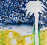 Mario Schifano, Palma, Um 1979, Mixed media on canvas. Acrylice paint, stencil-...