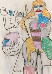Richard Lindner, My Angel, 1966, Colored chalk