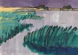 Emil Nolde, Marschlandschaft (Schilf am See, zwei Bauernhöfe)