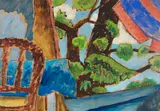 Blick in den Garten (In meinem Garten in Murnau) by Gabriele Münter, 1948, Oil on cardboard, sold Dec 2019