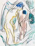 Zwei Akte im Walde by Ernst Ludwig Kirchner, Um 1921, Watercolor over black chalks, sold Dec 2019