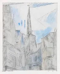Umpferstedt by Lyonel Feininger, 1930, Watercolor and India ink drawing, sold Dec 2019
