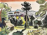 Ohne Titel (Landschaft mit Bäumen) by Karl Schmidt-Rottluff, 1934, Watercolor, sold Dec 2019