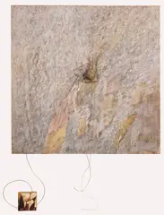 Gerhard Hoehme, Alcantara - Ätnabild, 1981, Acrylic on canvas, volcanic rock on plexiglass,...