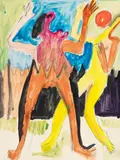 Ballspielendes Paar by Ernst Ludwig Kirchner, Um 1933, Watercolor and opaque colors over blue chalks, sold Dec 2019