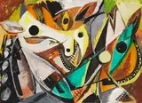 Ernst Wilhelm Nay, Pferdeköpfe, 1948, Gouache