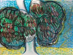 Mario Merz, Albero, 1980, Mixed media on canvas. Acrylic, pastel and char...