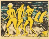 Otto Mueller, Fünf gelbe Akte am Wasser, 1921, Lithograph in colors