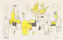 Wharf by Lyonel Feininger, 1946, Watercolor and India ink drawing, sold Dec 2019
