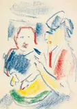 Frau mit Kind by Ernst Ludwig Kirchner, Um 1908/09, Color Chalks, sold Dec 2019