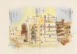 Neubauten by Lyonel Feininger, 1952, Watercolor and India ink drawing over pencil, sold Dec 2019