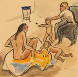 Max Pechstein, Bewegungsstudie (Geschwister), 1913, Watercolor, India ink and pencil drawing, firml...