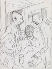 Café by Max Beckmann, Um 1925, Charcoal drawing, sold Dec 2019