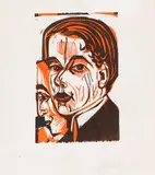 Selbstbildnis mit Frauenprofil by Ernst Ludwig Kirchner, 1926, Woodcut in colors, sold Dec 2019
