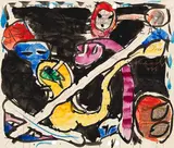 Pierre Alechinsky, Ohne Titel, 1978, Watercolor and color pen on a historic piece of...