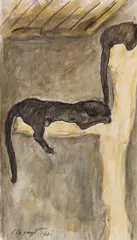 Max Slevogt, Pantherpaar im Frankfurter Zoo, 1901, Watercolor over pencil